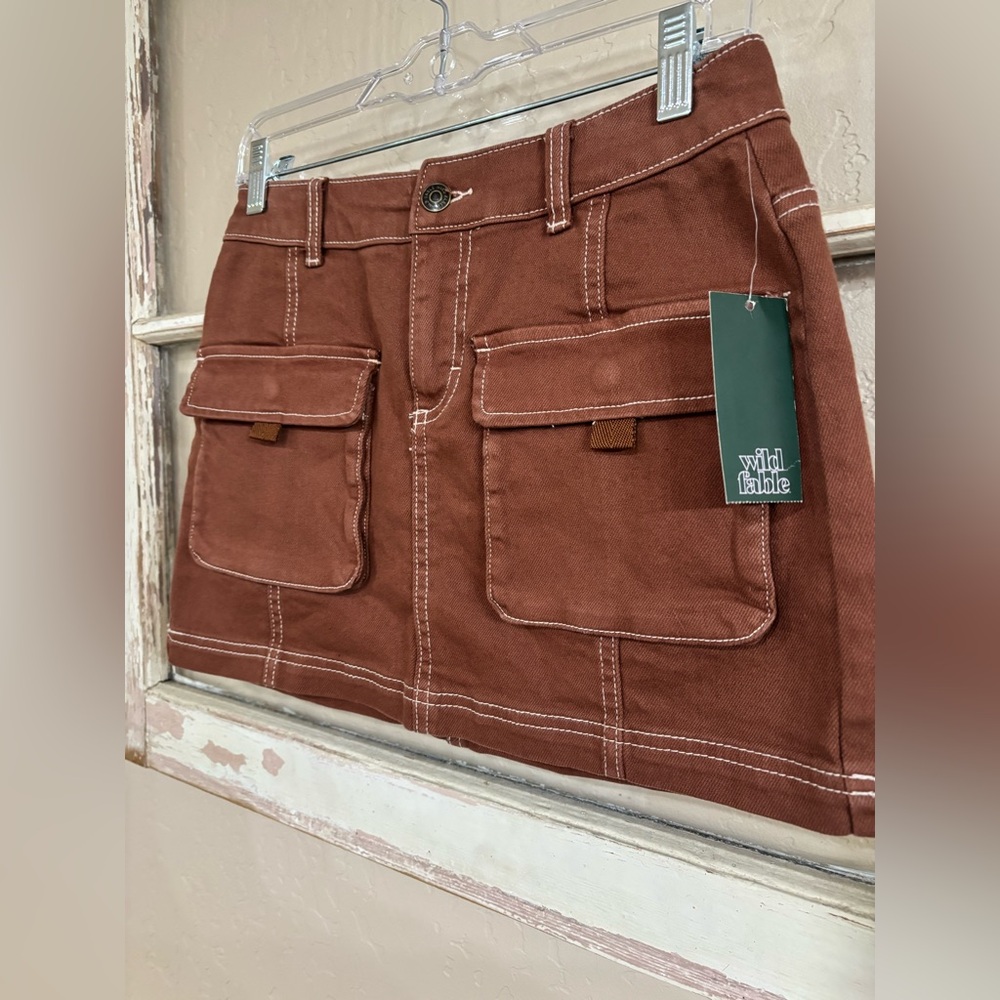 🔥 Rust-Brown Orange Canvas Pocketed Utility Mini Skirt